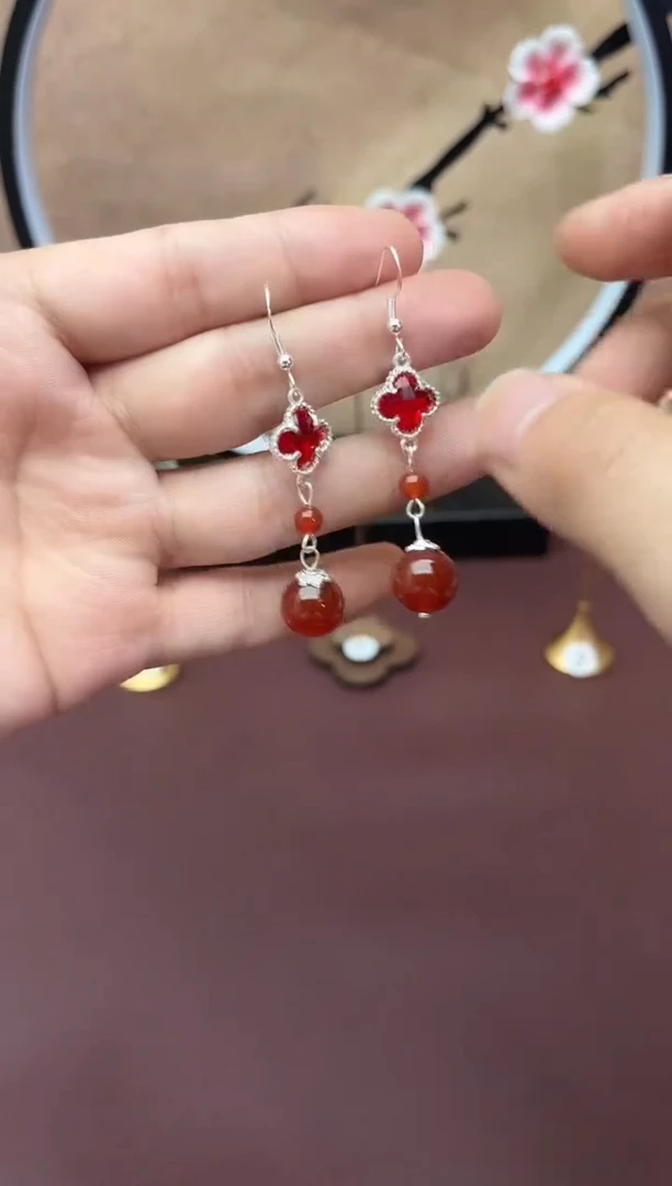 银S925镶嵌耳坠玛瑙/玉髓j40200000