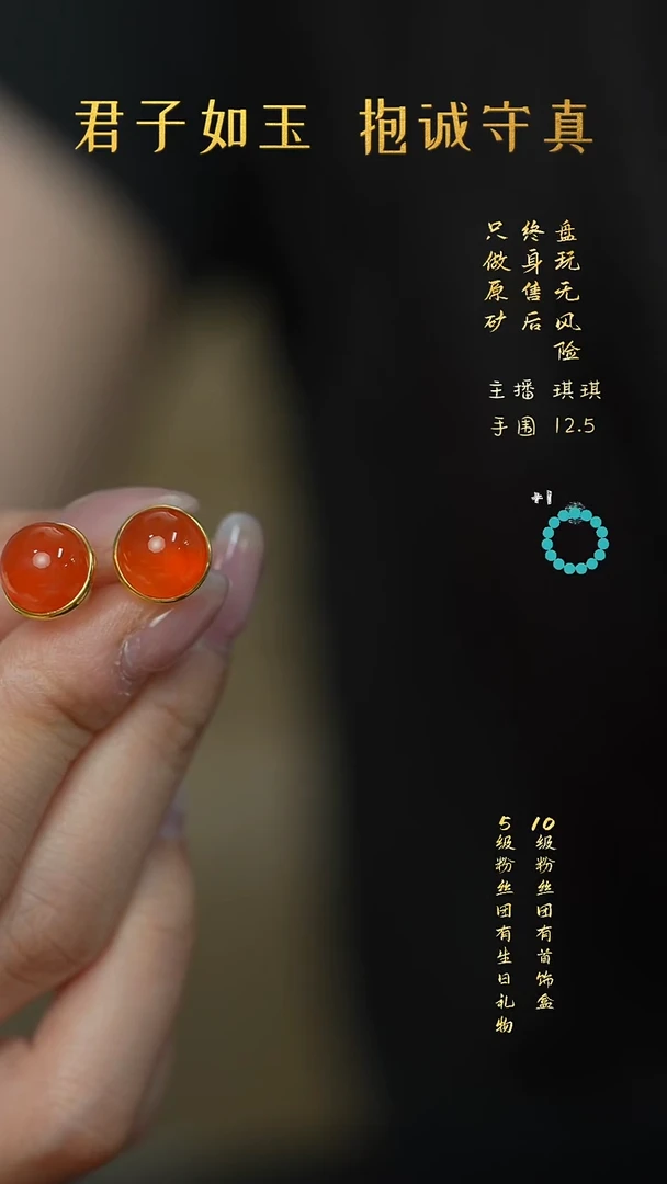 18K金镶嵌Q06（多样性）南红玛瑙耳钉