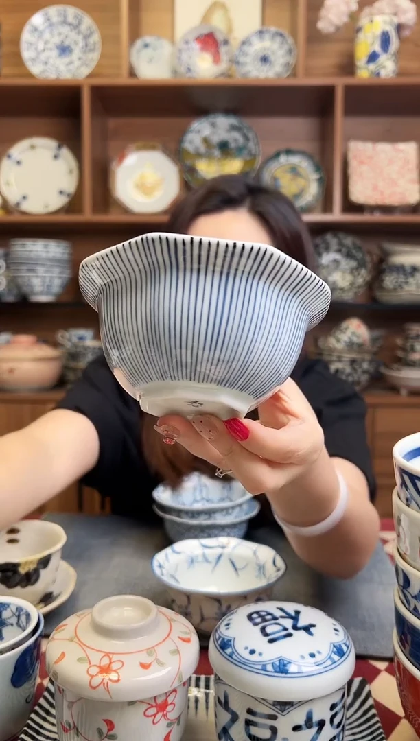 瓷片染十草12cm八角小钵