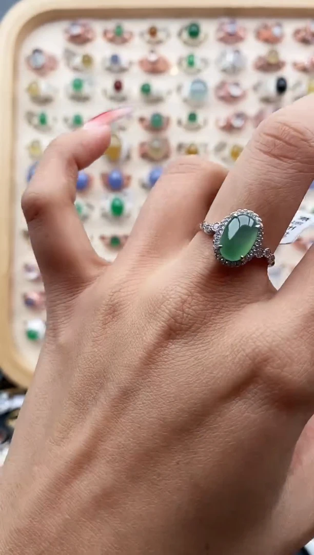 【闪购商品】翡翠戒指银S925镶嵌缅甸天然A货翡翠444  1-3