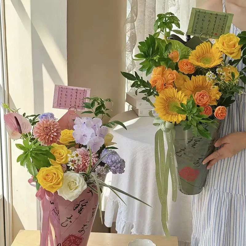 【花儿乐】教师节尖角书法一体定型片加厚硬卡纸古风鲜花花束包装纸
