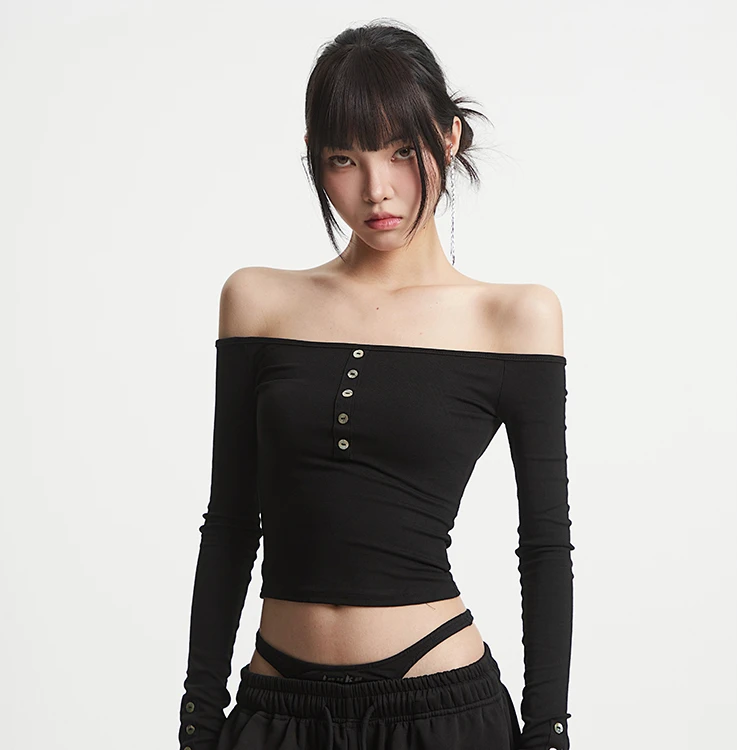常规款长袖短款法式露背棉质T恤抹胸露脐晕染小众炸街高级感女装