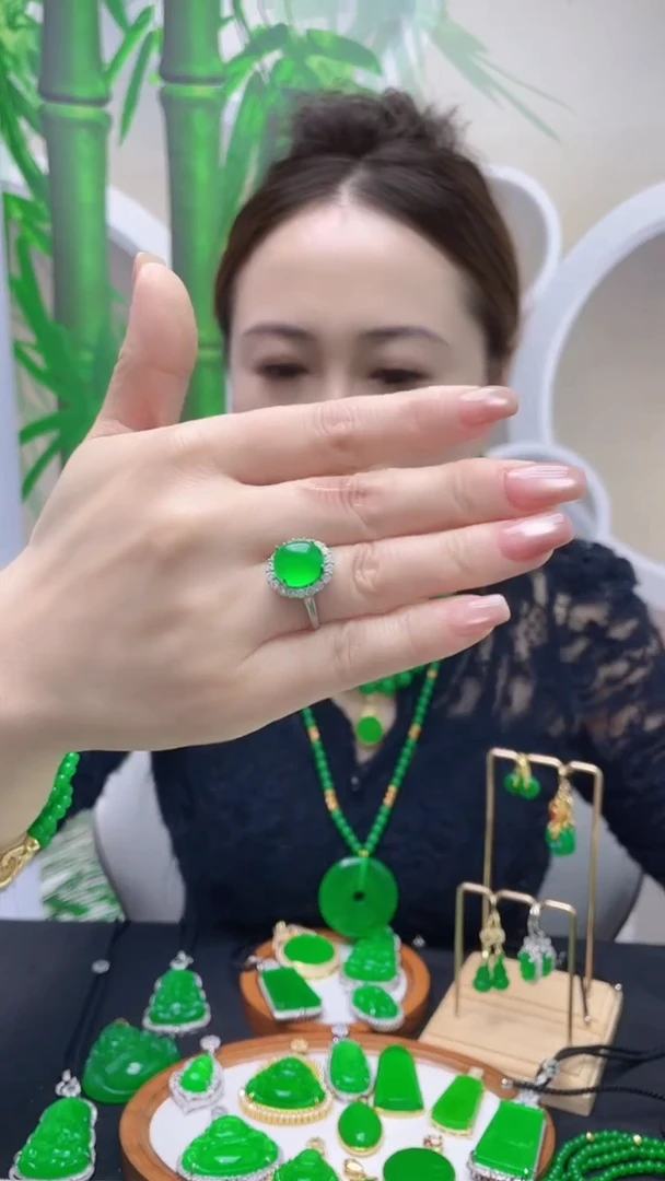 银S925镶嵌戒指翡翠J01