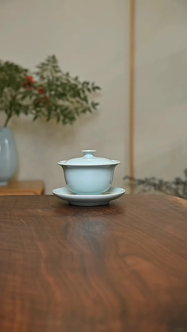 天青釉 手拉 元宝盖碗 朱法喜作品 120ml