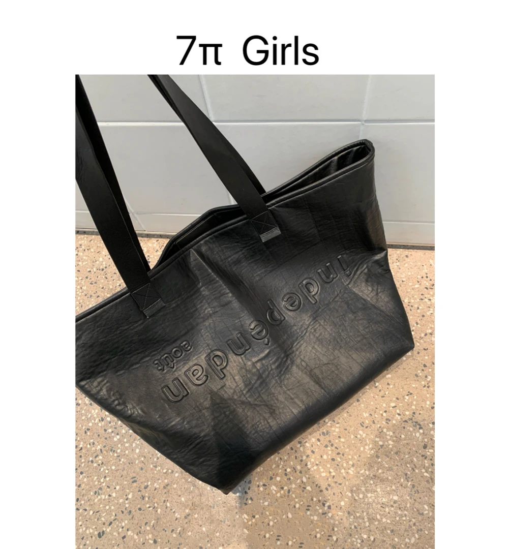 ZheYee简约黑色大容量托特包女字母设计感复古通勤单肩包手提包