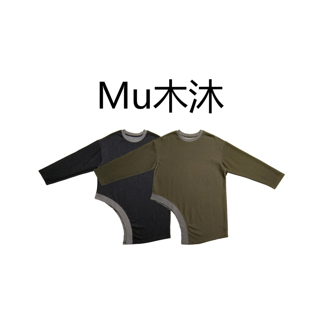 Mu木沐♠新品破边弯曲缺口下摆长袖卫衣T恤