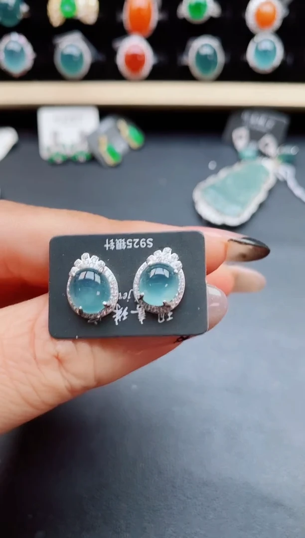 翡翠银S925镶嵌耳饰50850