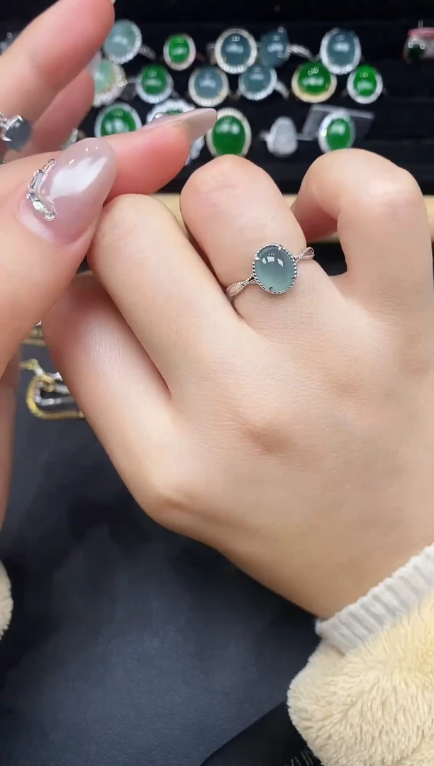 银S925镶嵌戒指翡翠78378