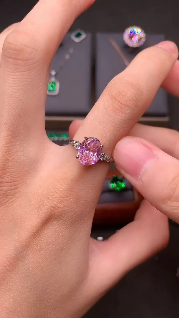 碧玺戒指银S925镶嵌樱花