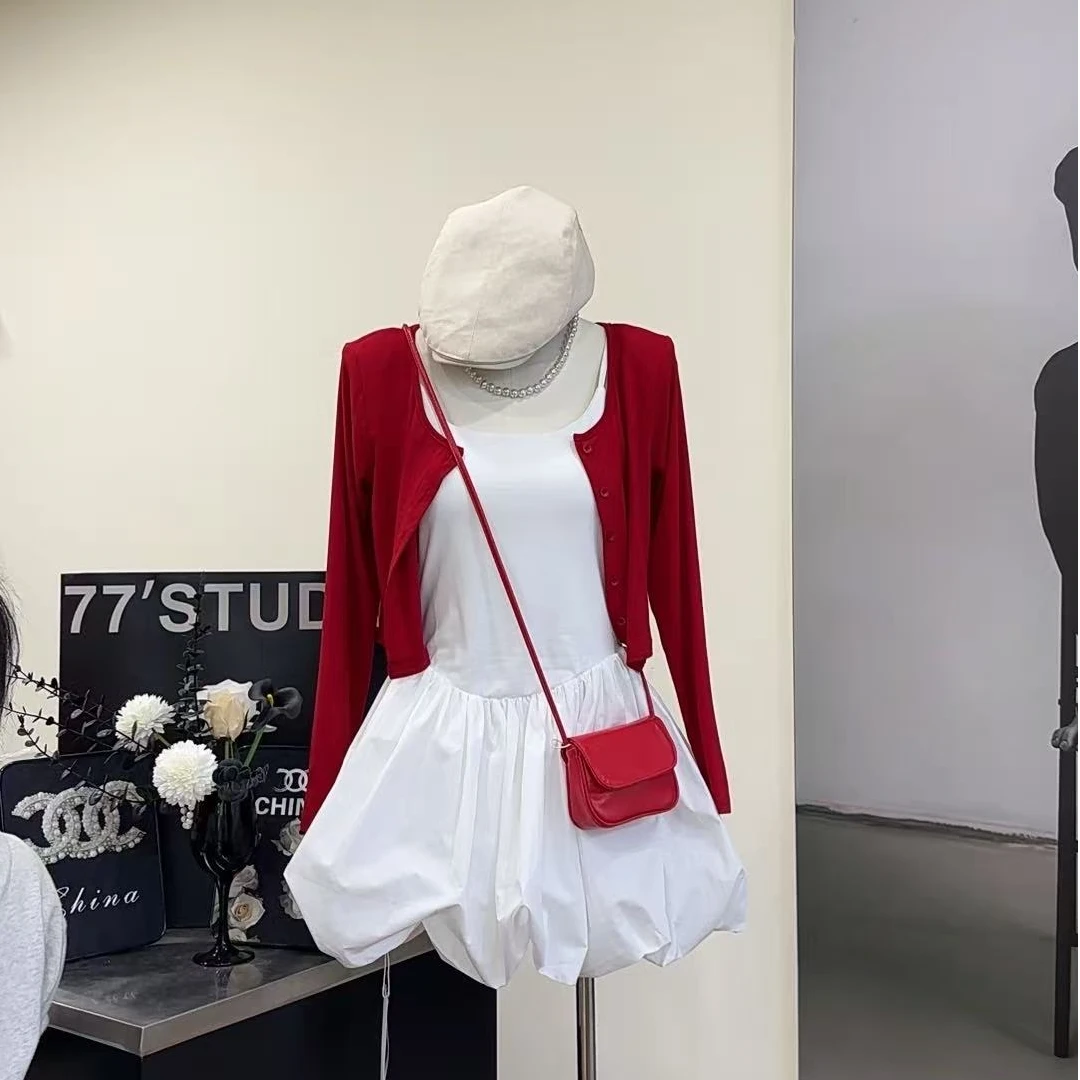 【糖系少女】学院风设计感背心花苞连衣裙+披肩-25056-1
