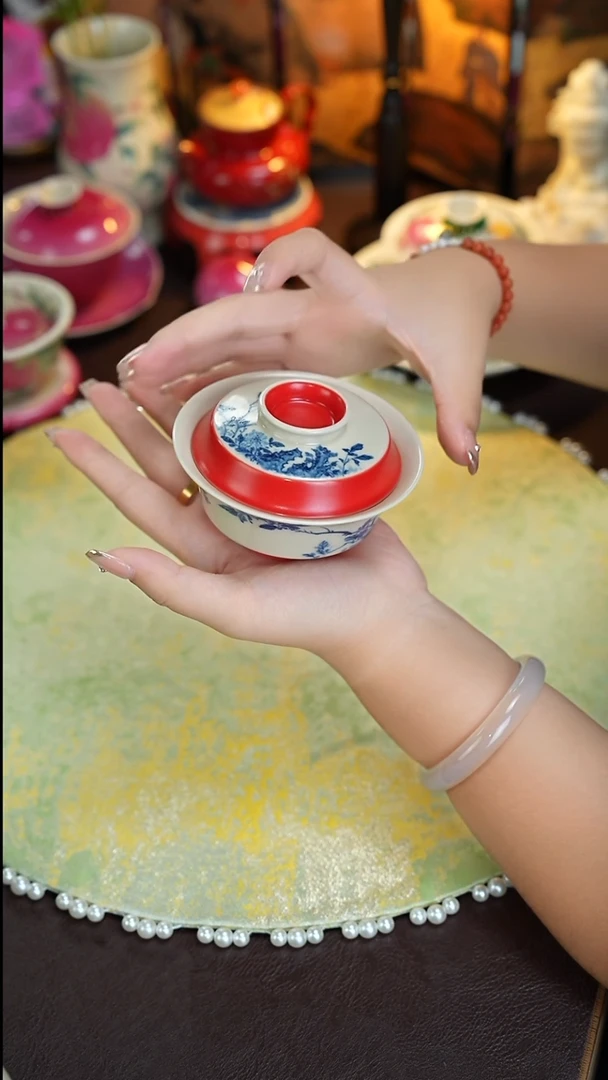 雨香斋景德镇手工手绘盖碗