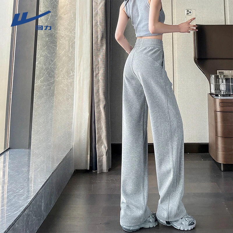 回力灰色运动裤女春秋新款宽松薄款阔腿裤窄版直筒香蕉休闲卫裤X