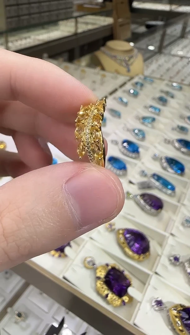 银S925镶嵌戒指黄晶麦穗设计款