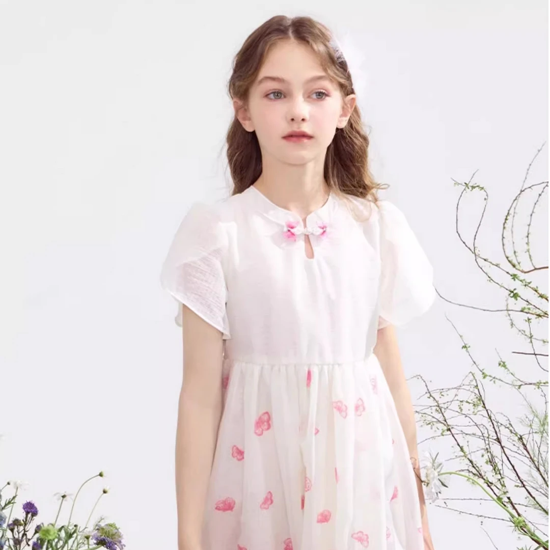 女童新中式国风连衣裙夏装新款洋气中大童蝴蝶裙子儿童公主裙1008