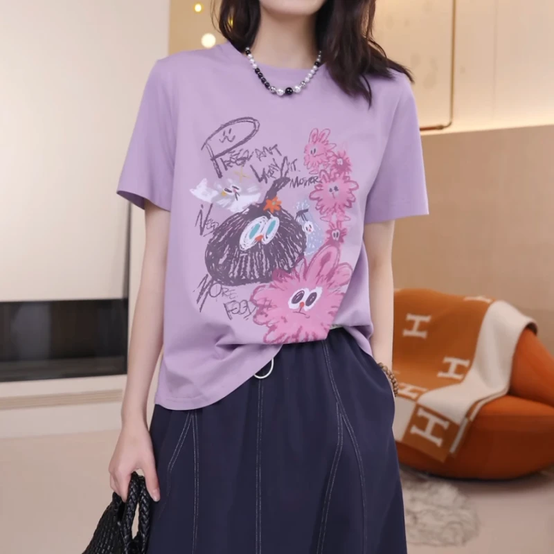 【涂鸦T】2025春夏新款时尚轻奢气质显瘦百搭欧若风T恤LK2502515