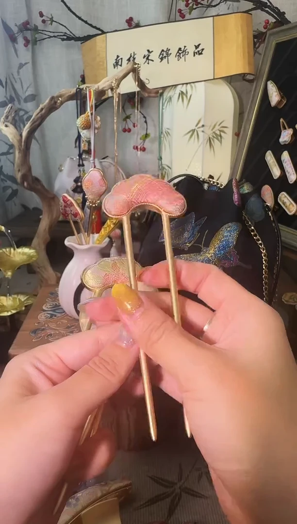 大理石磁石一**柯粉宝象双叉发簪