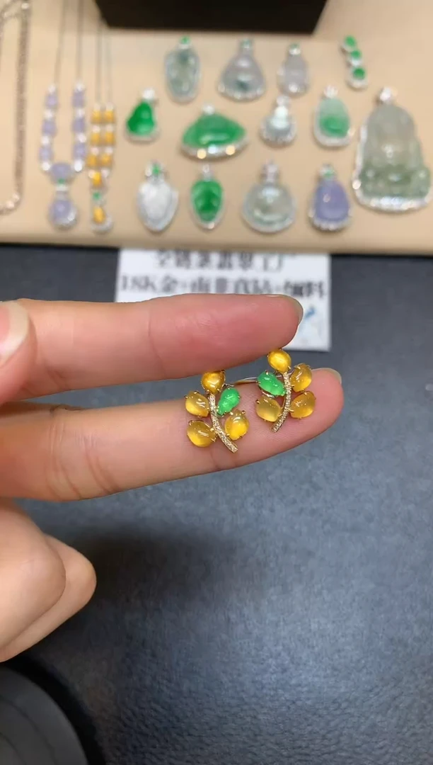 18K金镶嵌翡翠耳饰随形【无服务费
