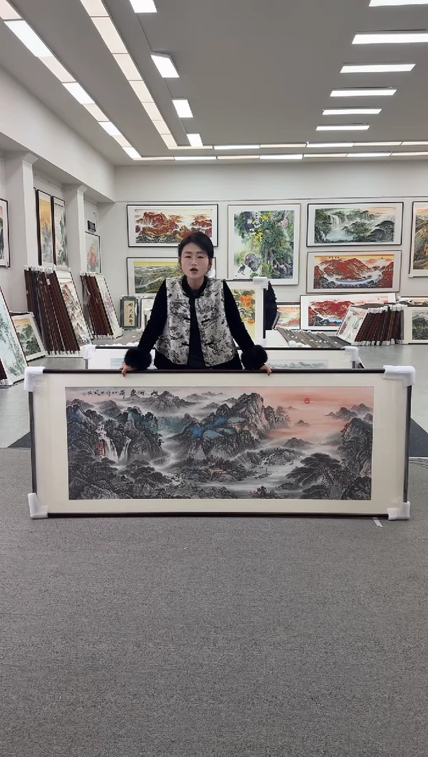 国画手绘  219*88   旭日东升