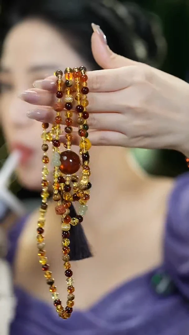 琥珀项链未镶嵌多宝斜挎链6mm