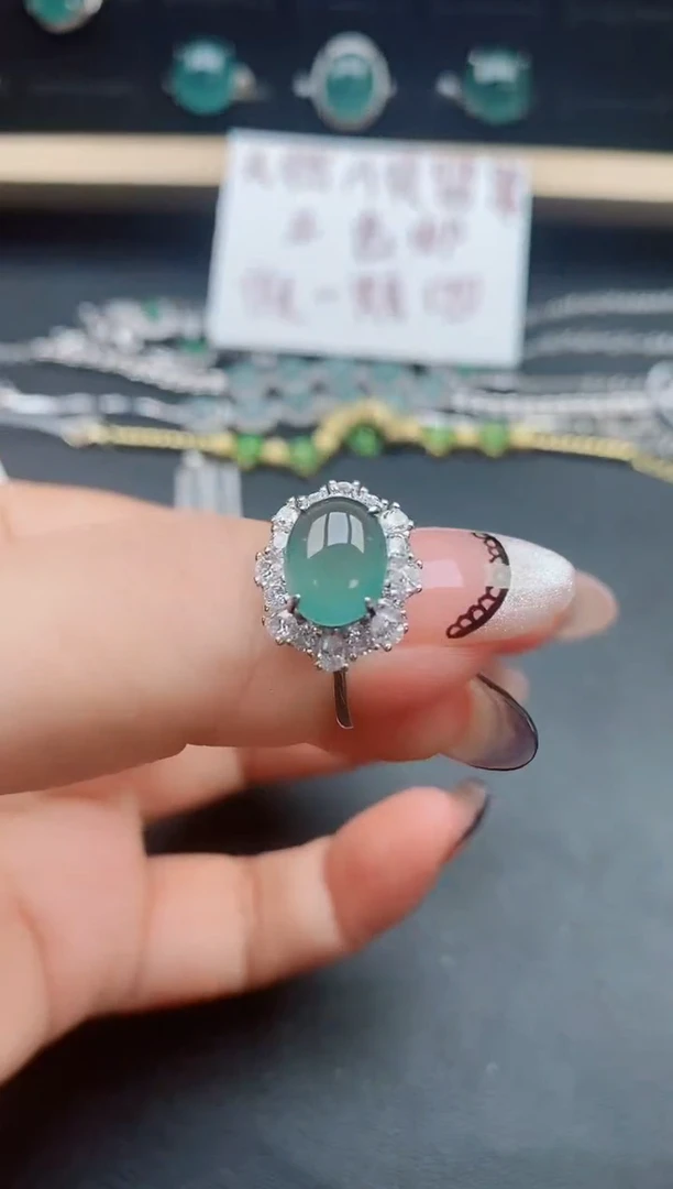 翡翠戒指银S925镶嵌21321
