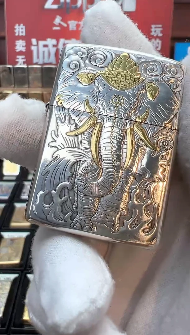 包银鎏金盔甲六牙大象