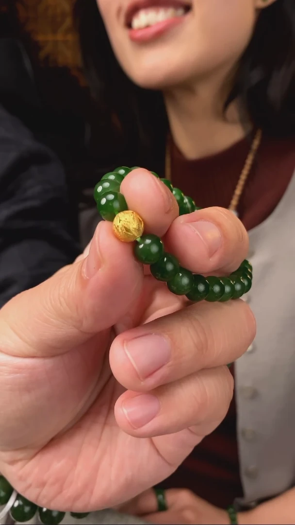 【闪购商品】和田玉碧玉手串8MM18K金镶嵌【玉道侠侣】俄料没黑点