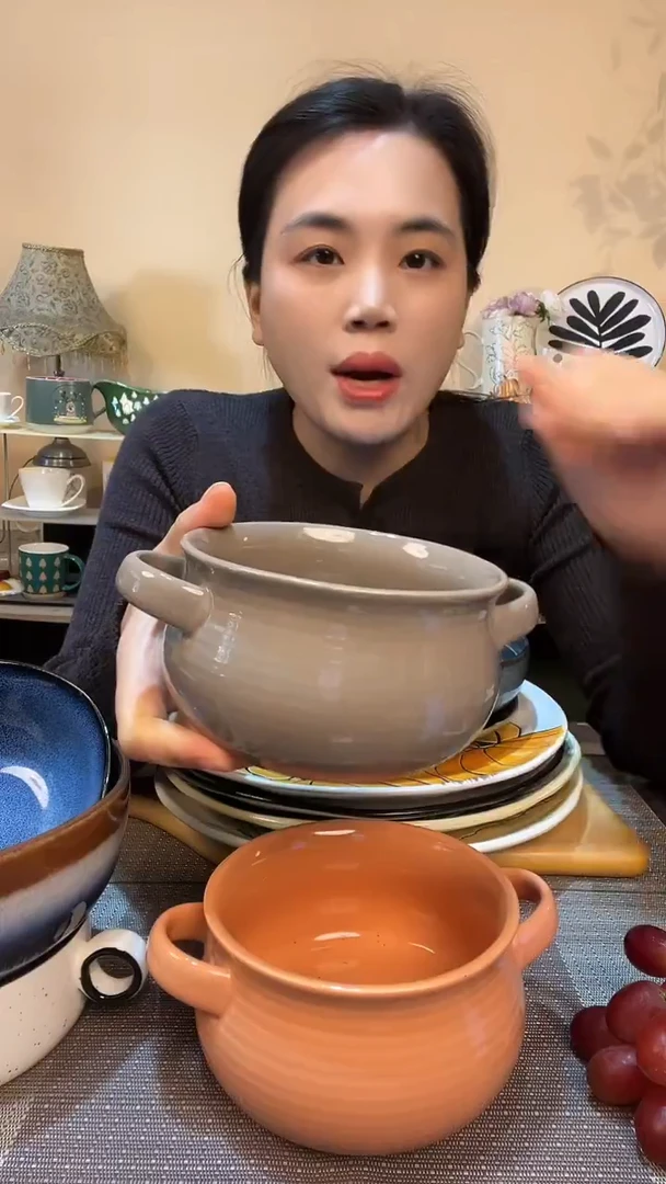 瓷片5英寸双耳碗 微瑕介意勿拍