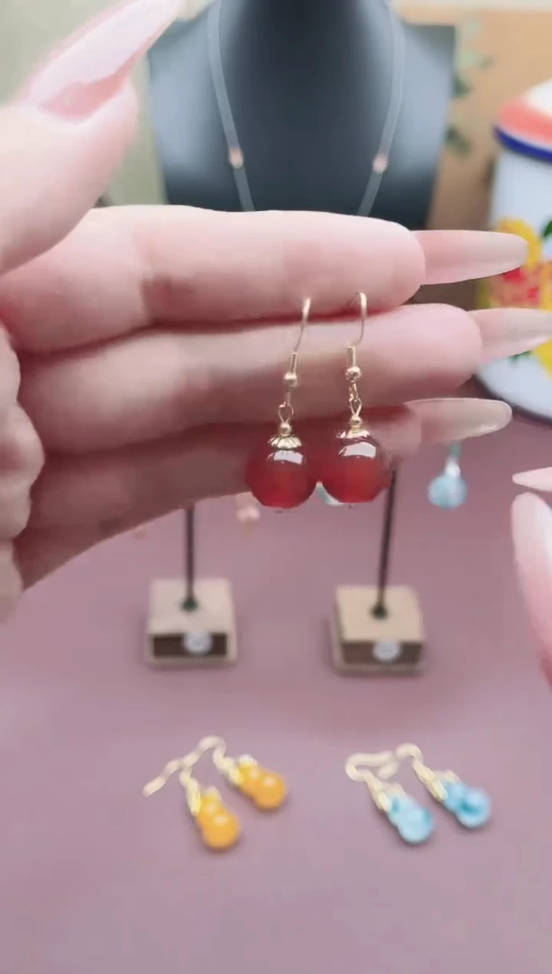 未镶嵌耳饰玛瑙/玉髓00红色单珠12