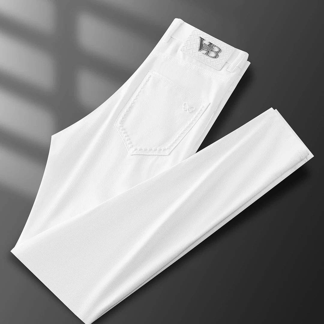 高端男士直筒白色牛仔裤2025夏季薄款商务休闲长裤通勤时尚帅气裤