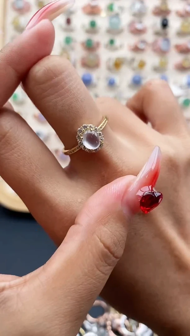 【闪购商品】翡翠戒指银S925镶嵌缅甸天然A货翡翠222 7+8