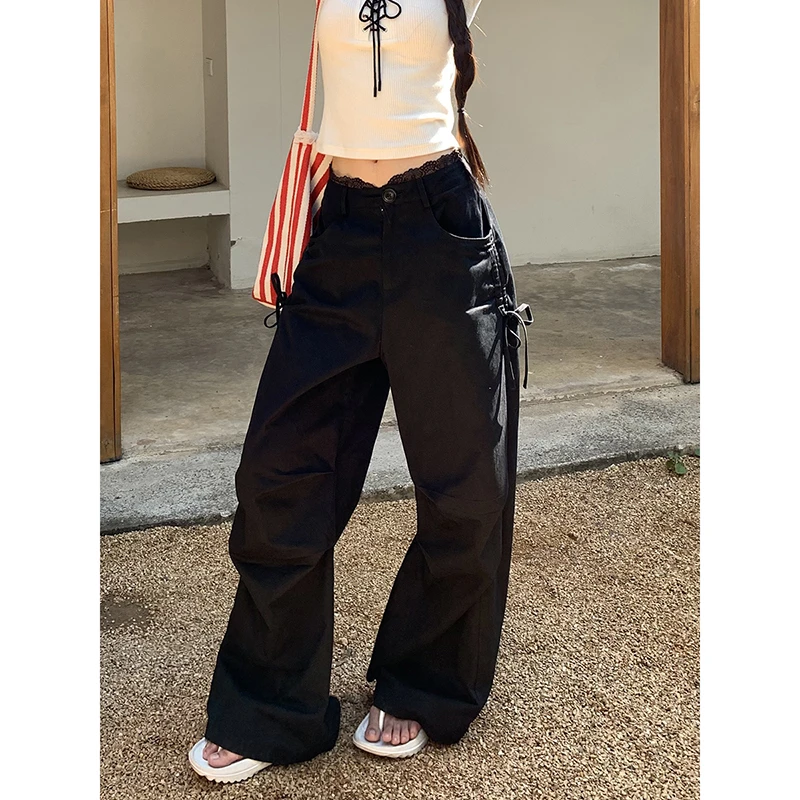 【反骨甜心休闲裤】美式街头风小个子中腰蕾丝花边休闲裤251T0420