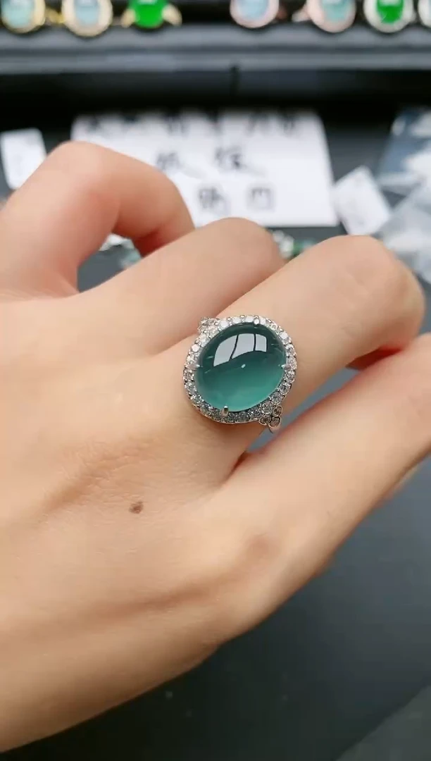 翡翠戒指银S925镶嵌1111