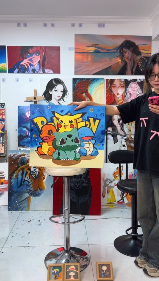丙烯画?****大神奇宝贝丙烯画y加框