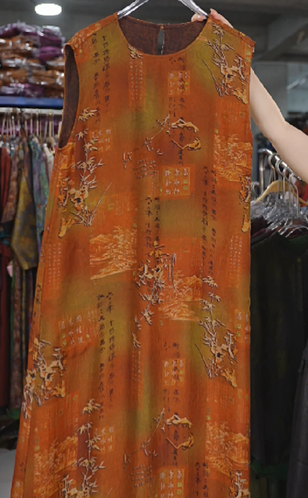 0167春夏新中式圆领提花连衣裙中国风