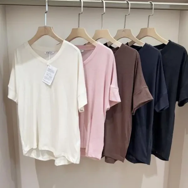 韩国单 人手两件不嫌多！50亚麻V领宽松短袖T恤女