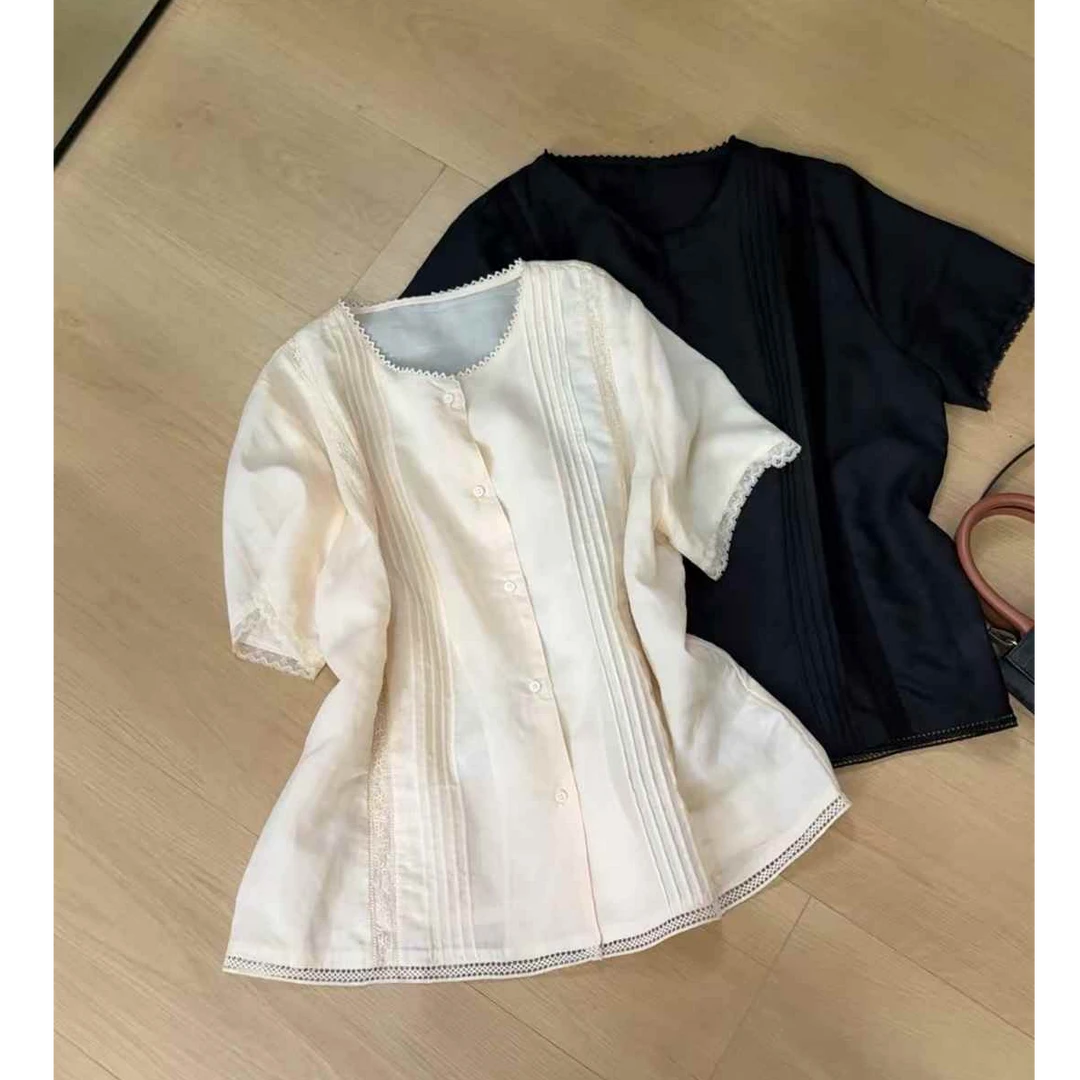TY8 【雾感蕾丝】韩系重工款气质蕾丝小衫（衣长59）