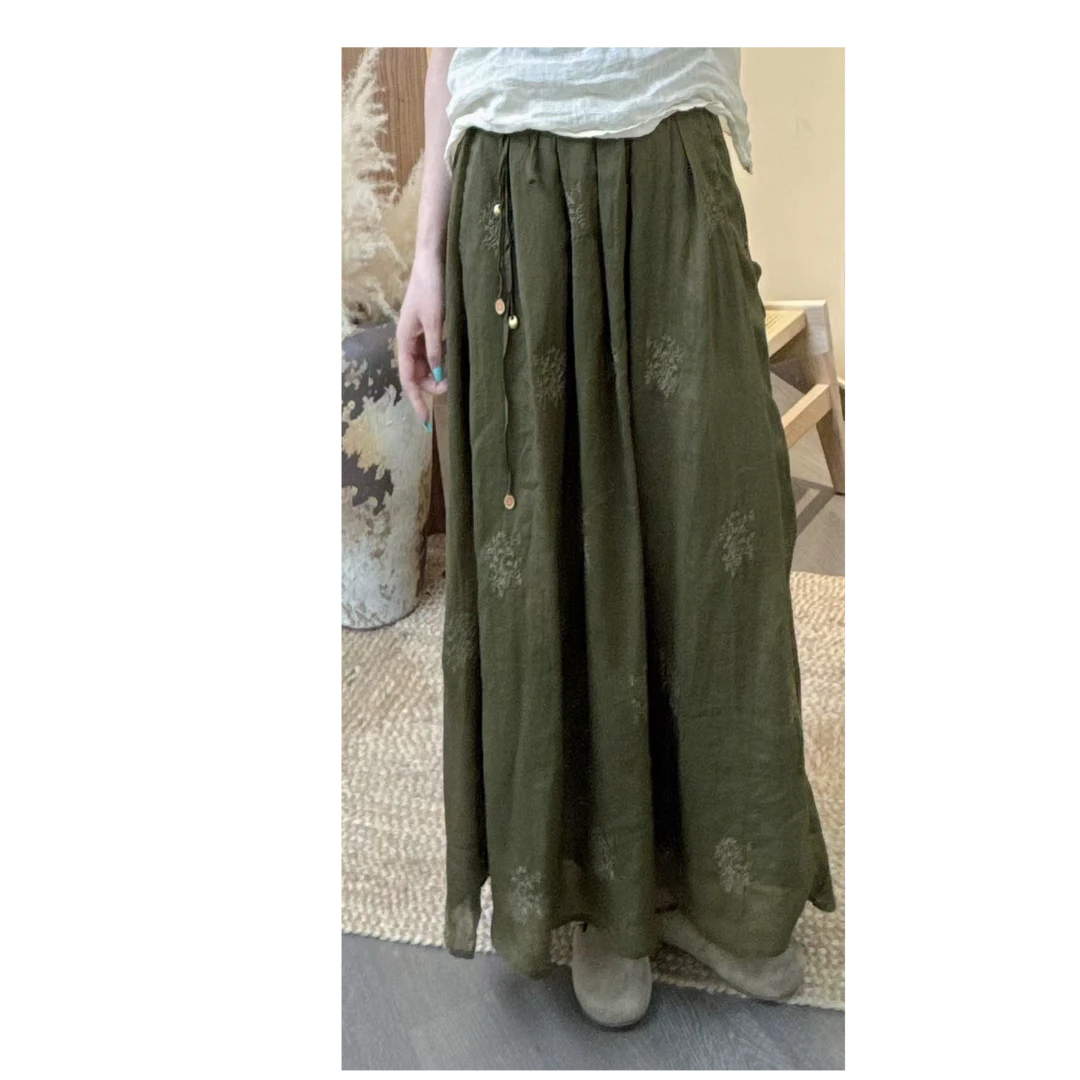 2025夏季纯苎麻重工刺绣如意扣半身裙034