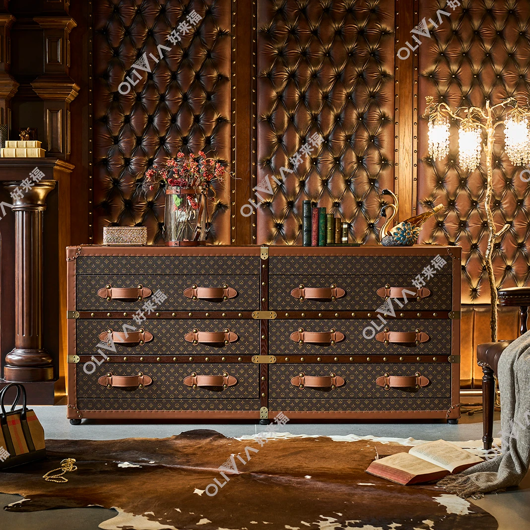 【源头工厂】法国老花六斗柜实木餐边柜电视柜卧室柜长190宽50高88