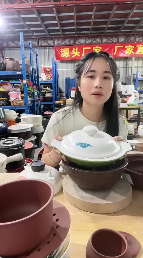 陶5203瑕疵绿白煎盘带盖