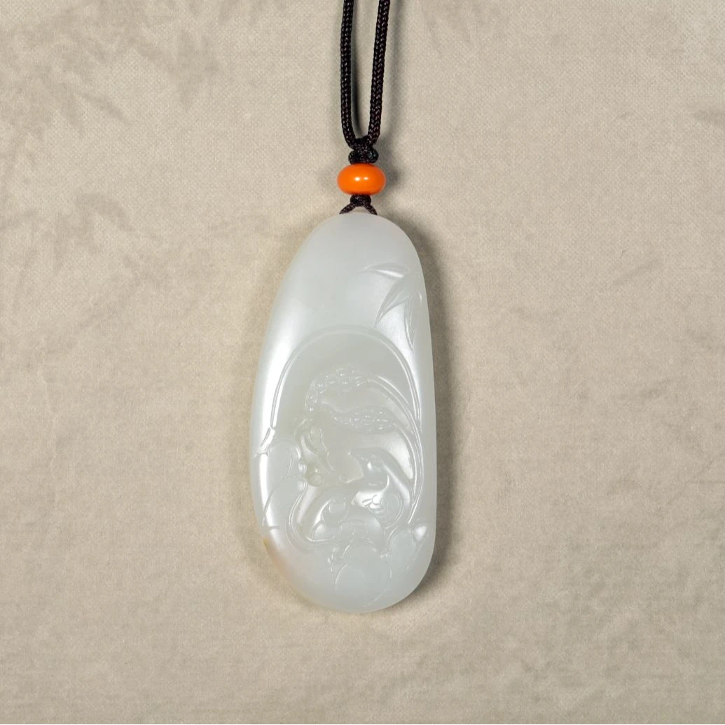 怀玉仙馆天然高品质新疆和田白玉籽料洒金皮岁岁平安挂件玉吊坠