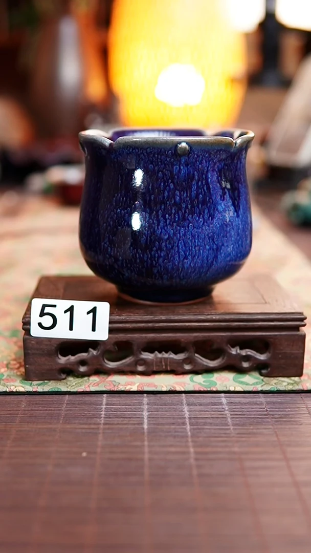 511钧瓷 仿古花口 蓝紫色建水