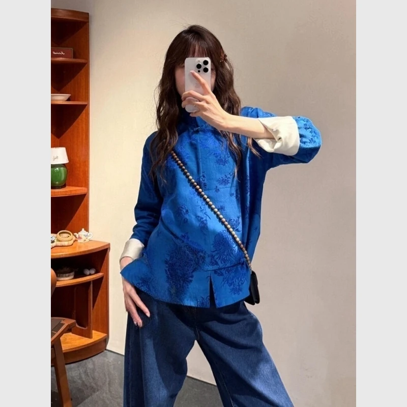 早秋独特超好看时尚洋气时髦高级设计感百搭克莱因蓝色新中式外套