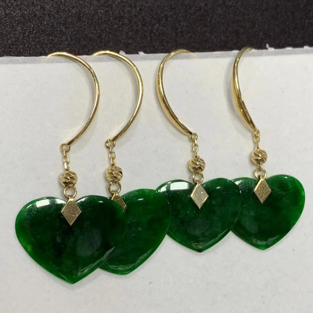天然a货翡翠耳饰时尚辣绿色心心相印款精美多样性发其一