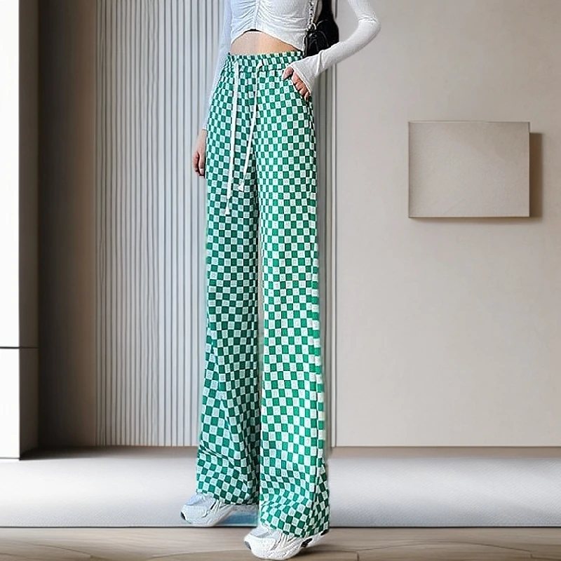 【雅岚女装】时尚洋气显瘦黑白格子裤阔腿裤夏季薄款裤子宽松夏季女