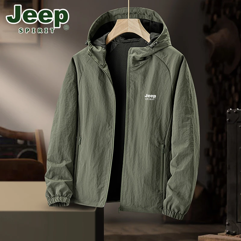 JEEP吉普休闲外套男春秋季新款户外运动夹克大码防风防水连帽上衣