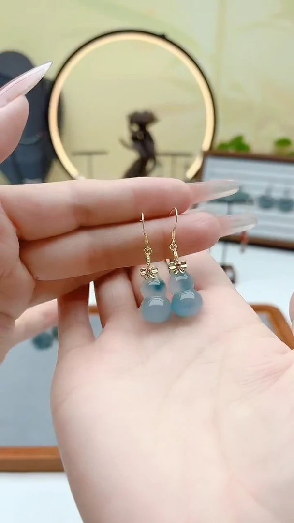 未镶嵌耳饰玛瑙/玉髓00葫芦蓝水飘花