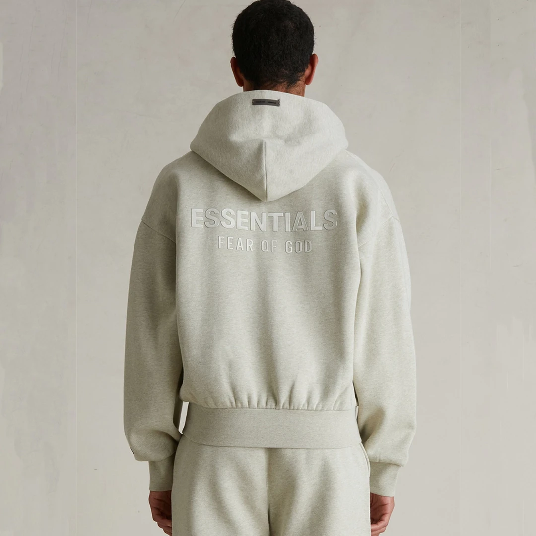 【拍一发二，送短袖】ESSENTIALS SS25镭射银标连帽拉链开衫卫衣