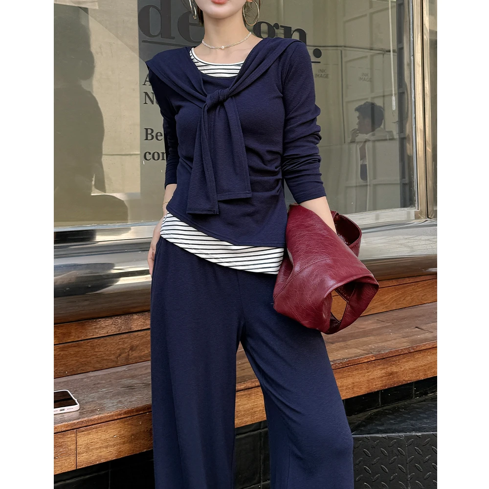 MIERSEOUR鎏金系列【纸片人穿搭】空气感亲肤披肩上衣休闲套装7363