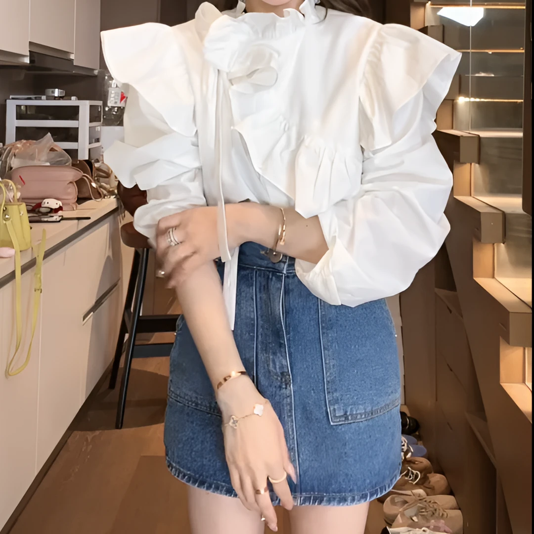 【清纯白莲花】2025新款泡菜订制设计款气质时尚显瘦飘带衬衫