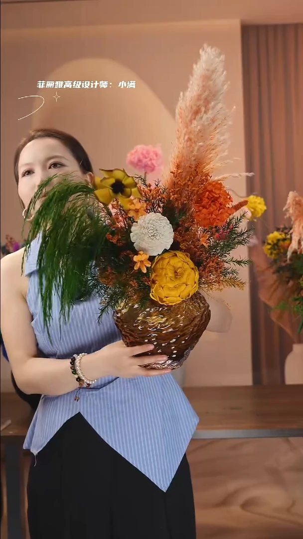 琉璃花瓶+花束一套